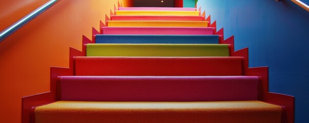 Obraz premium Vibrant stairway decorated with a colorful and artistic carpet design