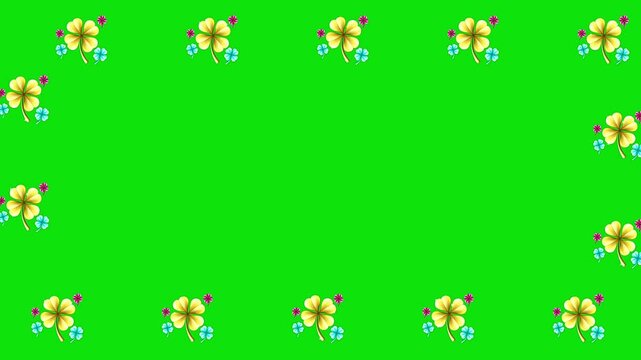 Beautiful colorful flowers icons revolving frame line motion pattern green screen.