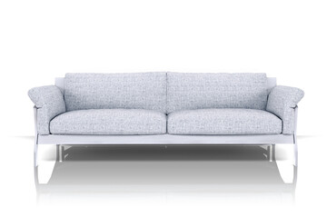 A modern, minimalist sofa with a light gray fabric design, ideal for contemporary living spaces.