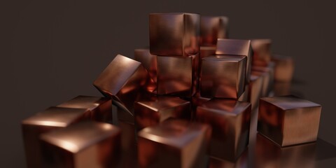 Copper cubes on infinite background 3D computer generated background