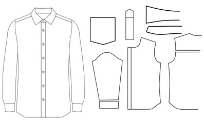Men long sleeves shirt flat sketch vector illustration templet drawing mock up design