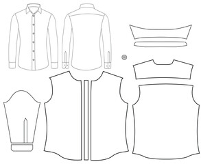 Men long sleeves shirt flat sketch vector illustration templet drawing mock up design