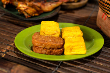 fried tofu and tempeh on a plate