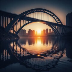 Naklejka premium The shadow of a bridge arched over the water mirroring the curve