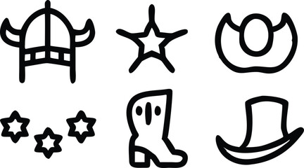 Fototapeta premium Western Themed Icons Set in Black Vector Style