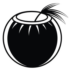 Black Silhouette Of A Coconut Fruit On White Background