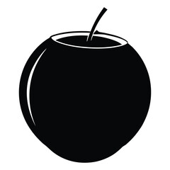 Black Silhouette Of A Coconut Fruit On White Background