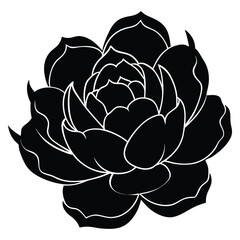 Peony Flower Silhouette Vector in Black and White