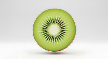 Sliced kiwi fruit close up, against a clean white background, healthy eating concept