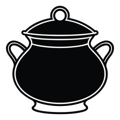 Black Pot Silhouette Vector on White Illustration