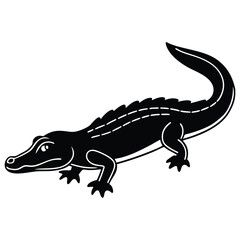 Crocodile Silhouette Vector in Black and White Art