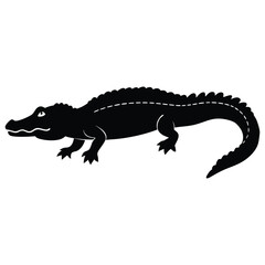 Wild Crocodile Silhouette Vector Black Illustration