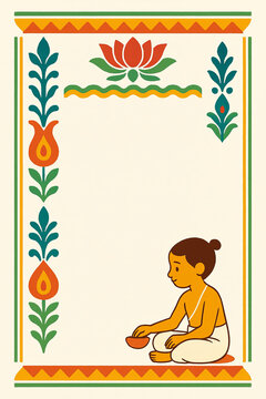 Minimal South Indian Upanayanam invitation templates with traditional borders and ample space for custom text &mdash; culturally rich designs for a sacred coming-of-age ceremony.