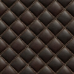 Fototapeta premium Diamond-patterned quilted leather in dark brown and black shades, stitched with a lighter brown thread. The texture is luxurious and shows subtle shading