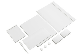 A collection of blank stationery items including notepads, sheets, and a pen, ideal for notes and...