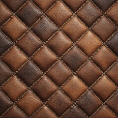 Fototapeta premium Diamond-tufted leather texture in two shades of brown, showcasing a rich, deeply saturated color palette and subtle stitching detail