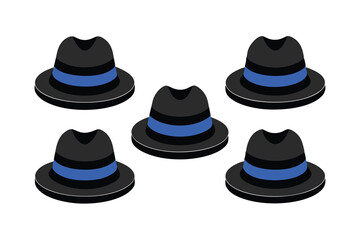 set of black fedora hats vector illustration on white background