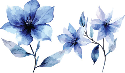 Fototapeta premium Delicate Blue Floral Design with Watercolor Effect