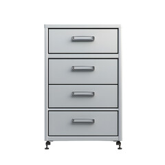 realistic product filing cabinet with three-drawer steel cabinet in light grey isolated on pure white background subtle soft shadow clean studio lighting, ultra-high detail, PNG stock render :