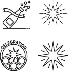 Celebration Line Art Icon Set | Party, Festive, Event Vector Illustration