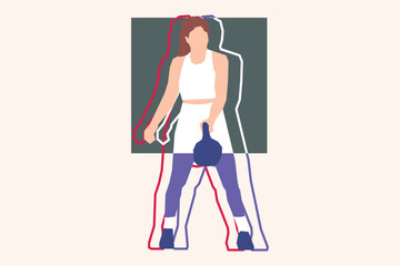 A woman is exercising using Kettlebell vector design
