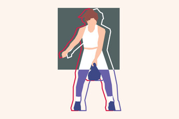 A woman is exercising using Kettlebell vector design