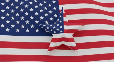 Fototapeta premium A Realistic 3D Rendering of the United States Flag With a Prominent Star Emblem Casting a Shadow