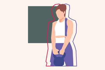 A woman is exercising using Kettlebell vector design