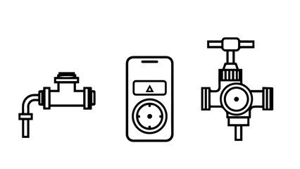 Minimalist Icons of Automatic Water Shutoff Valves and Flow Systems washing machine icon