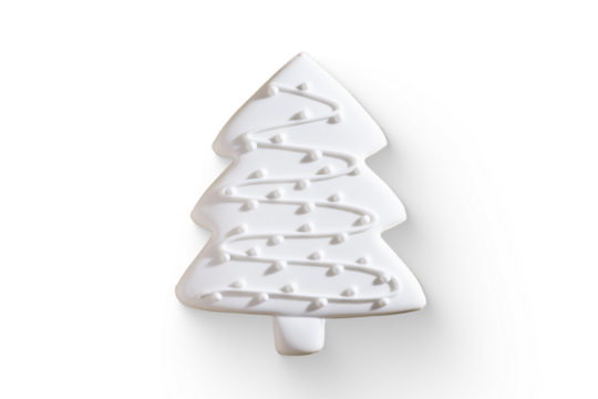 A minimalist white Christmas tree decoration with zigzag patterns.