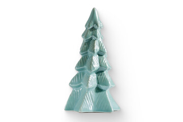 A decorative ceramic tree in a soft blue color, ideal for holiday decor or seasonal displays.