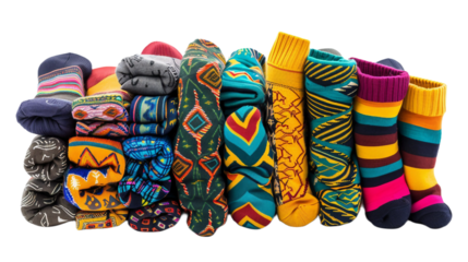 Colorful Patterned Socks Bundle on the Transparent Background