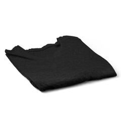 A neatly folded black t-shirt, showcasing a simple and classic design.