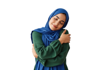Peaceful Woman in Hijab Embracing Herself, Self-Love and Inner Peace