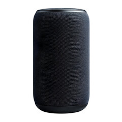 Obraz premium realistic product cylindrical smart speaker perfect side profile view isolated on pure white background subtle soft shadow clean studio lighting, ultra-high detail, PNG stock render :