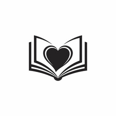 Open book with heart shape symbol for love of reading and education