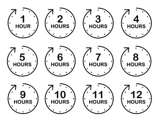 Monochrome hourly countdown icons from 1 to 12 hours for digital planners and printable time trackers, Icon Set