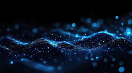 Abstract Blue Digital Wave with Glittering Particles