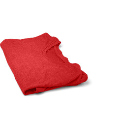 A neatly folded red t-shirt displayed against a white background.