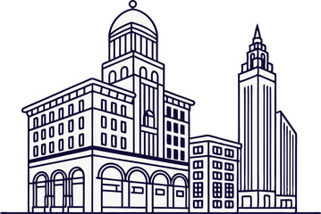 Fototapeta premium Cityscape with domed building and skyscraper buildings