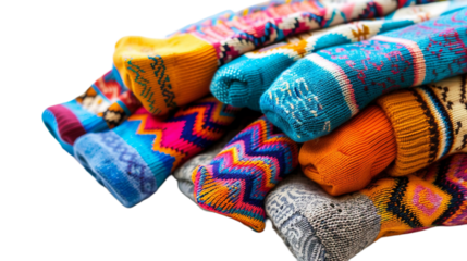 Pack of Colorful Patterned Socks on the Transparent Background