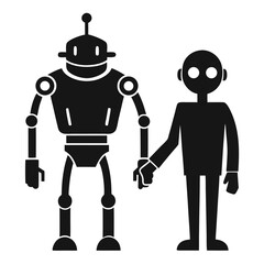 Robot Handshake silhouette icon on white background