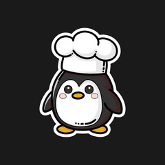 Adorable Cartoon Penguin Chef Wearing Hat for Cooking Fun Illustration