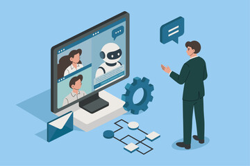 Businessman in a Video Conference with AI