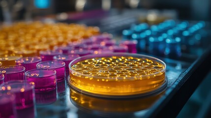 Petri Dish Display Under Magnification with Colorful Samples