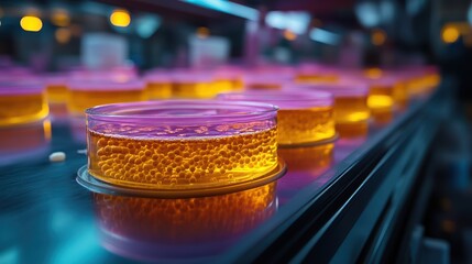 Petri Dish Display Under Magnification with Vibrant Culture