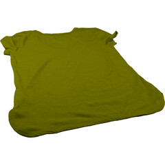 A folded olive green t-shirt displayed flat, showcasing its simple design and fabric texture.