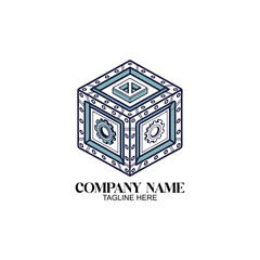Industrial Cube Design: An intricate industrial-themed cube, adorned with gears, rivets, and geometric patterns, conveying precision engineering and mechanical innovation.