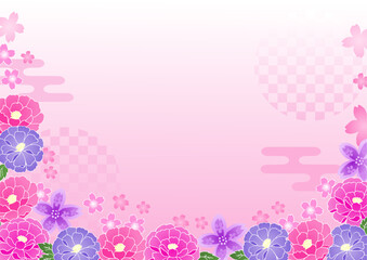 Japanese pattern peony and cherry blossom cute vector background pink 和柄 牡丹と桜の可愛いベクター背景 ピンク