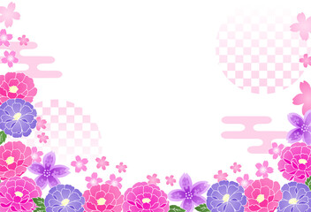 Japanese pattern peony and cherry blossom cute vector background transparent background 和柄 牡丹と桜の可愛いベクター背景 透過背景